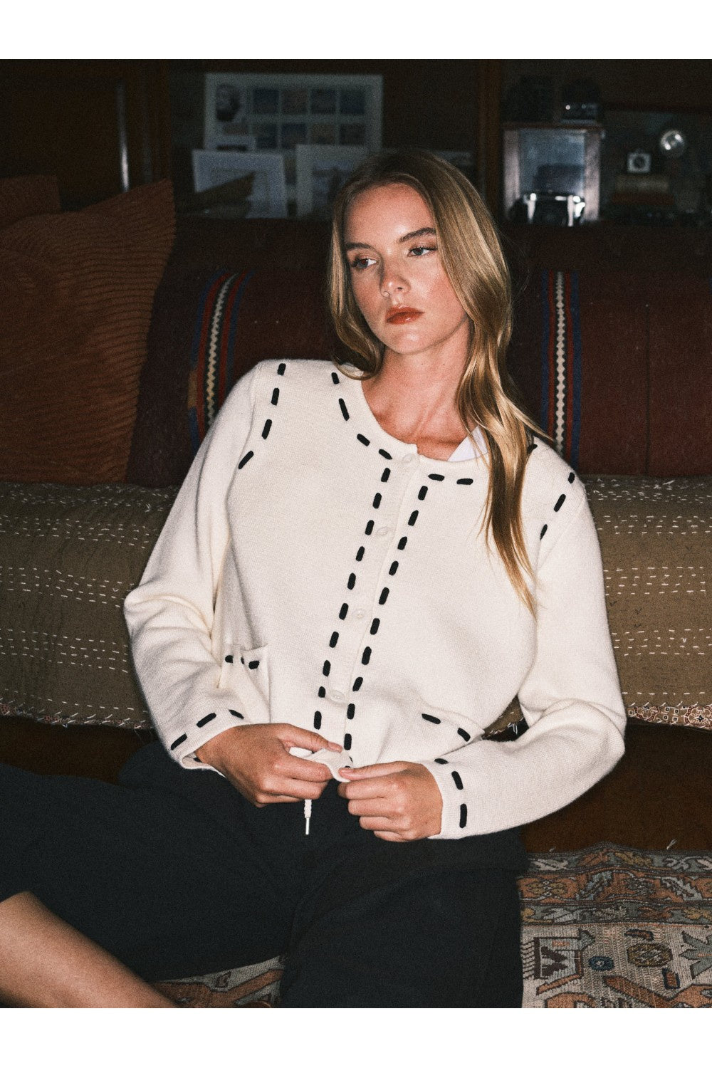 Blake Contrast Stitch Button Cardigan