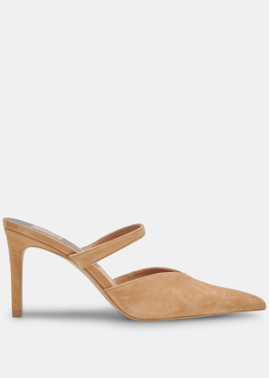 Dolce Vita Kanika Heel- Tan Suede. Our in-demand heel is back in this season's trending suedes and metallics. KANIKA's thin tapered heel and pointed toe will keep you looking chic & feeling good all day (or night).