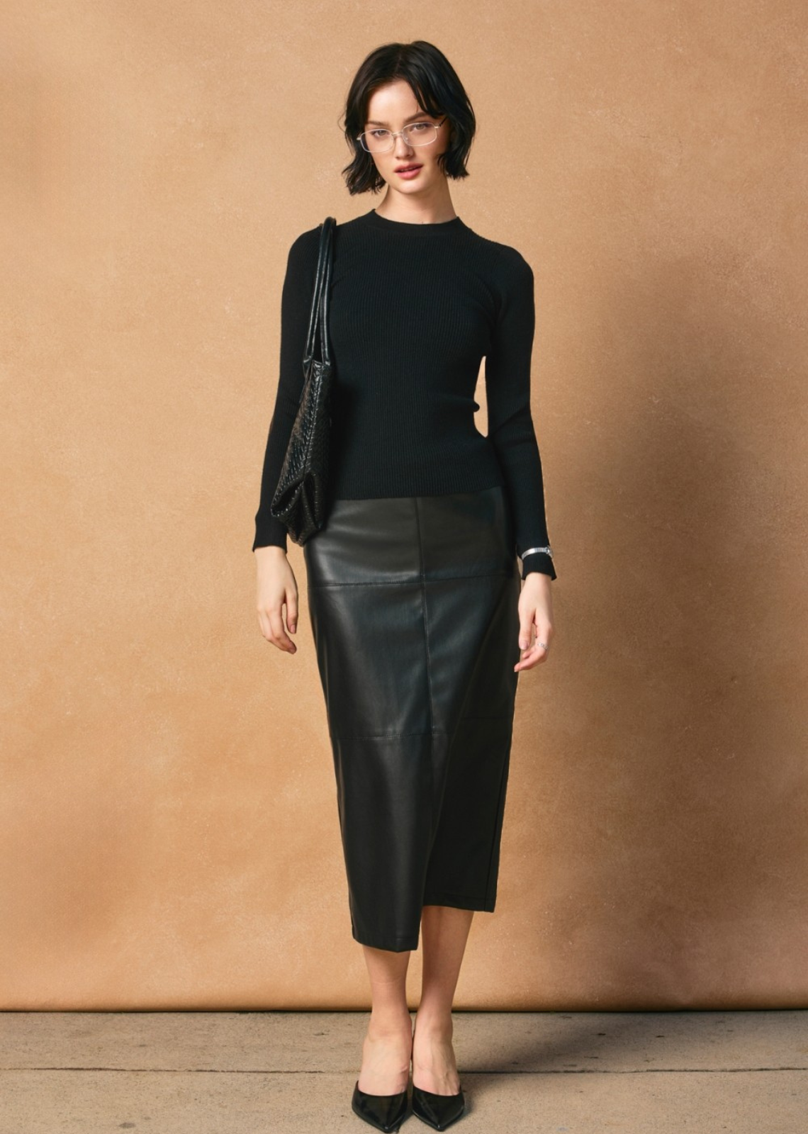 Faux Leather Midi Skirt