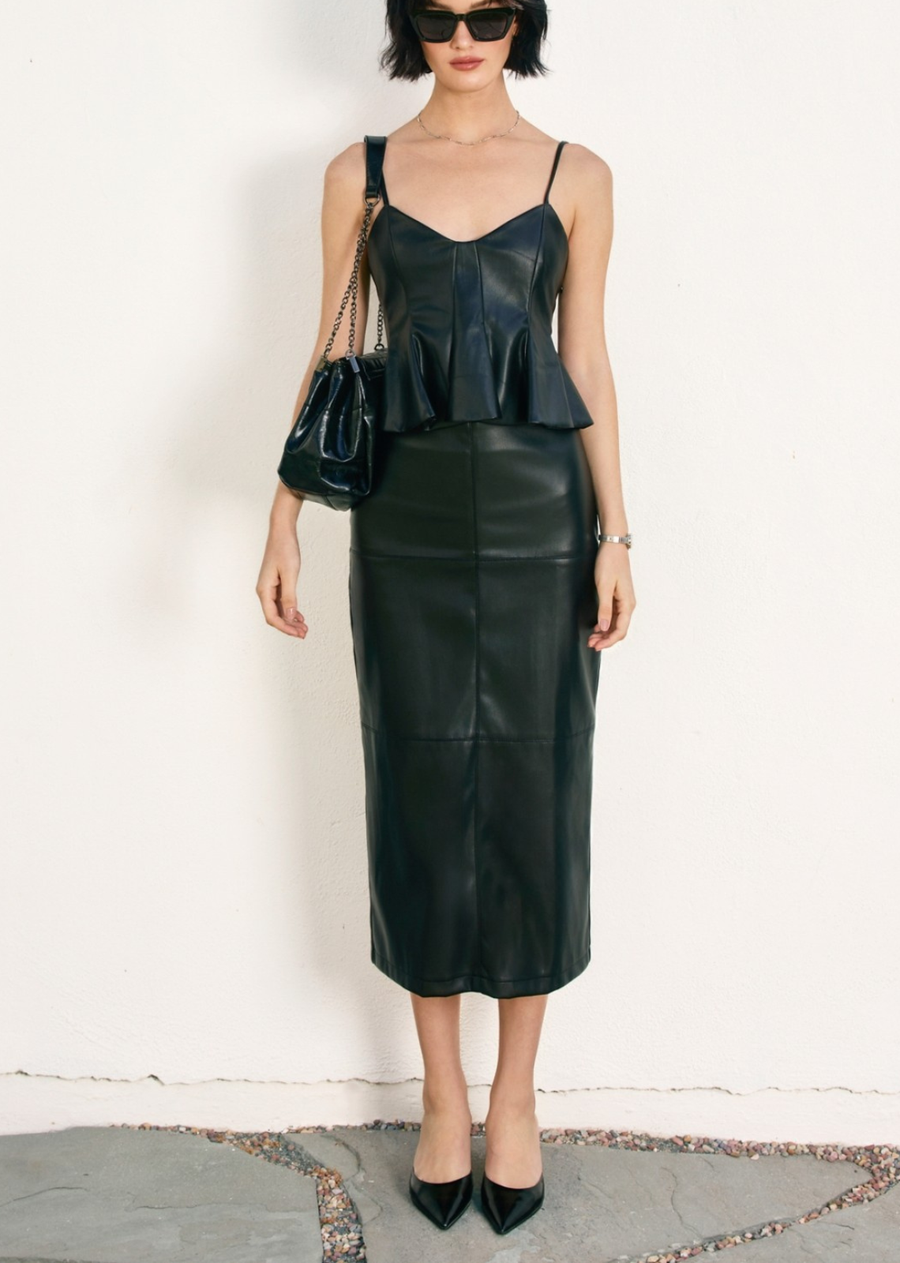 Faux Leather Midi Skirt