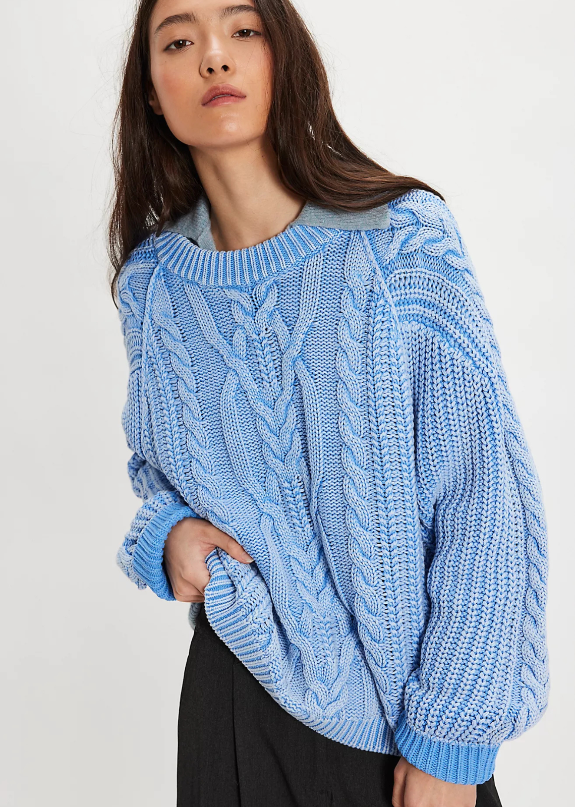 Free People Frankie Cable Knit Sweater -Della Robbia Blue