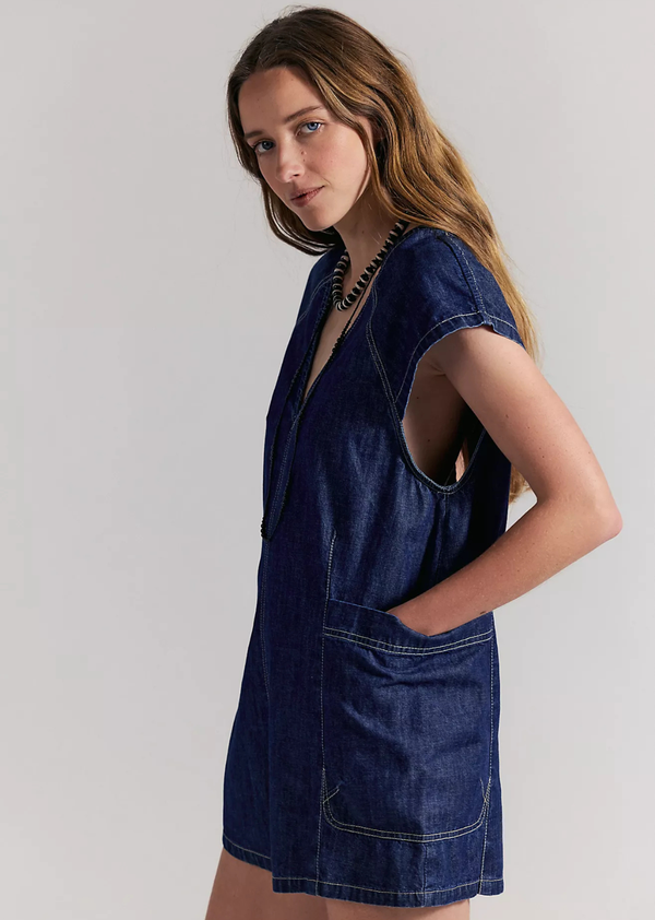 Free People Free Fall Denim Romper - Denise Boutique