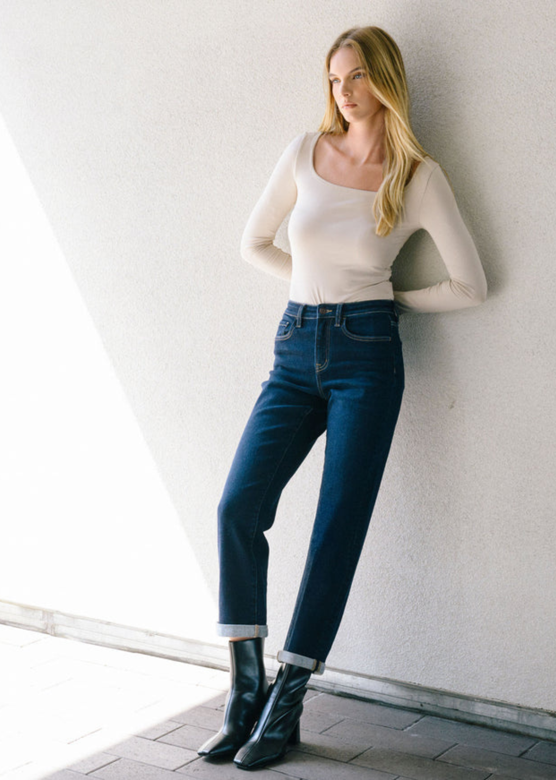 High Rise Cuff Crop Straight