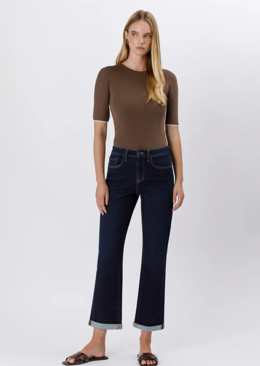 High Rise Cuff Crop Straight