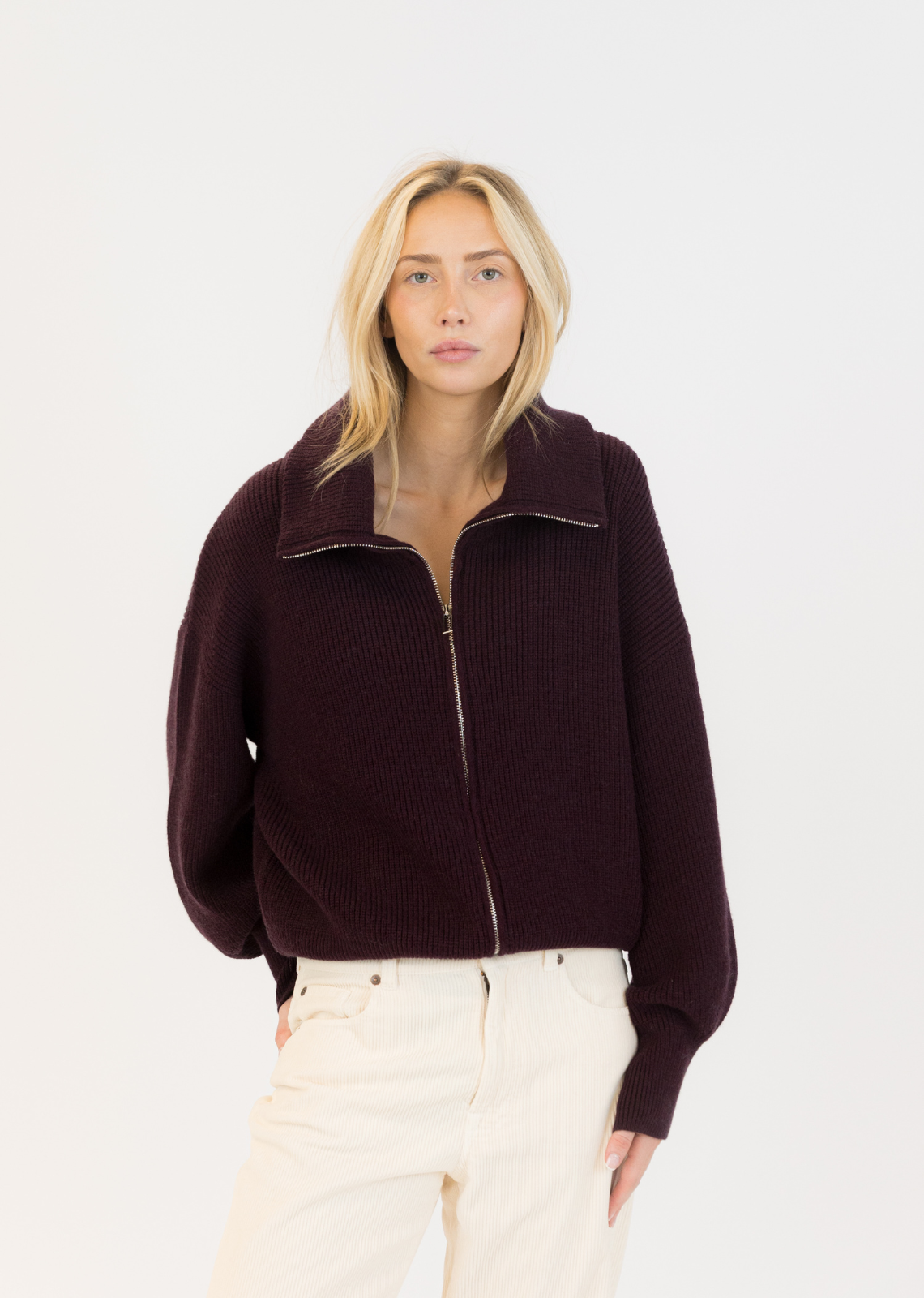 Lyla + Luxe James Zip Up Cardigan - Burgundy