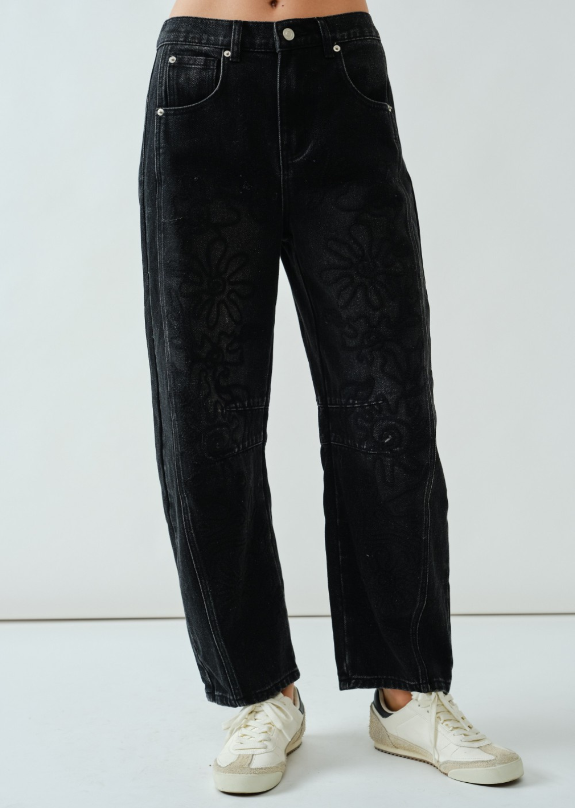Nina Embroidered Barrel Jeans