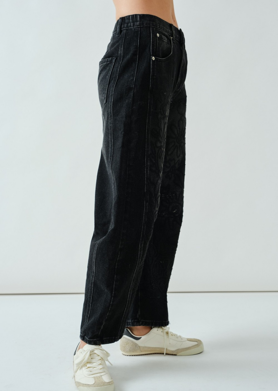 Nina Embroidered Barrel Jeans