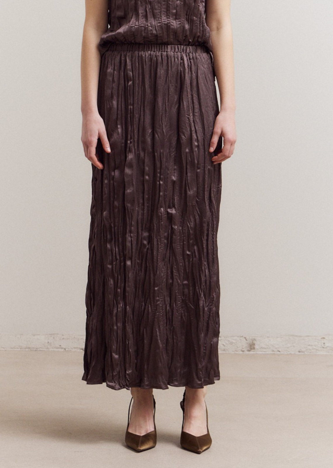 Pia Pleated Satin Skirt