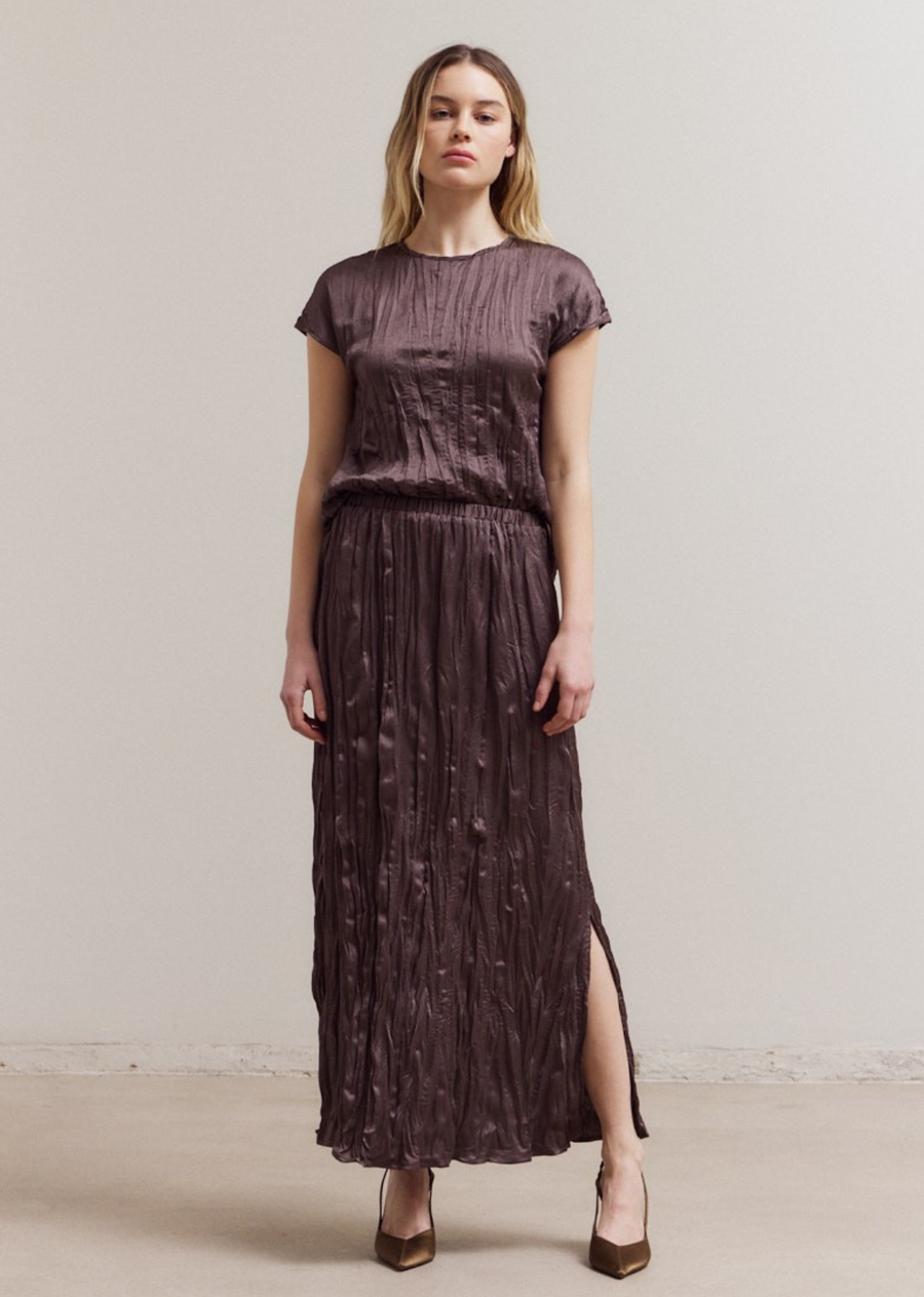 Pia Pleated Satin Skirt