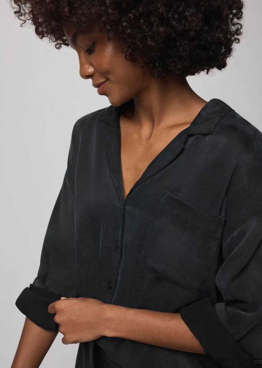Splendid Serena Satin Button Down - Black