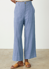 Velvet Dru Heavy Linen Pant- Blue Haze. Stay cool and stylish in this heavy linen pant. Crafted from a heavier linen fabric, these cropped, wide leg pants feature a button and zipper closure, slash pockets, and patch pockets for a classic, timeless look.