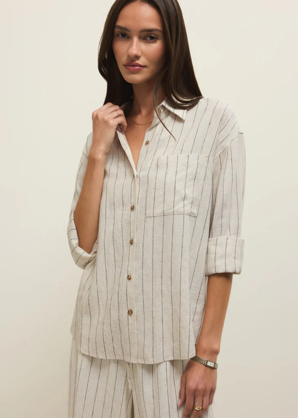 トップス ka17 Z Supply Alfie Striped Button Up Top - Denise Boutique