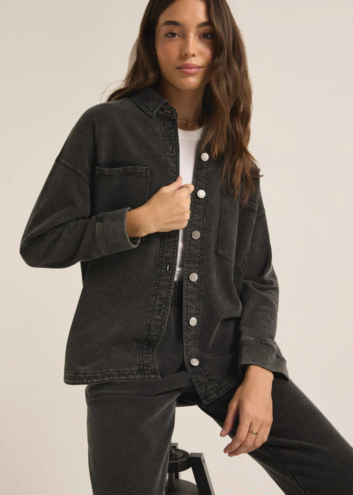 Z Supply All Day Knit Denim Jacket - Vintage Black