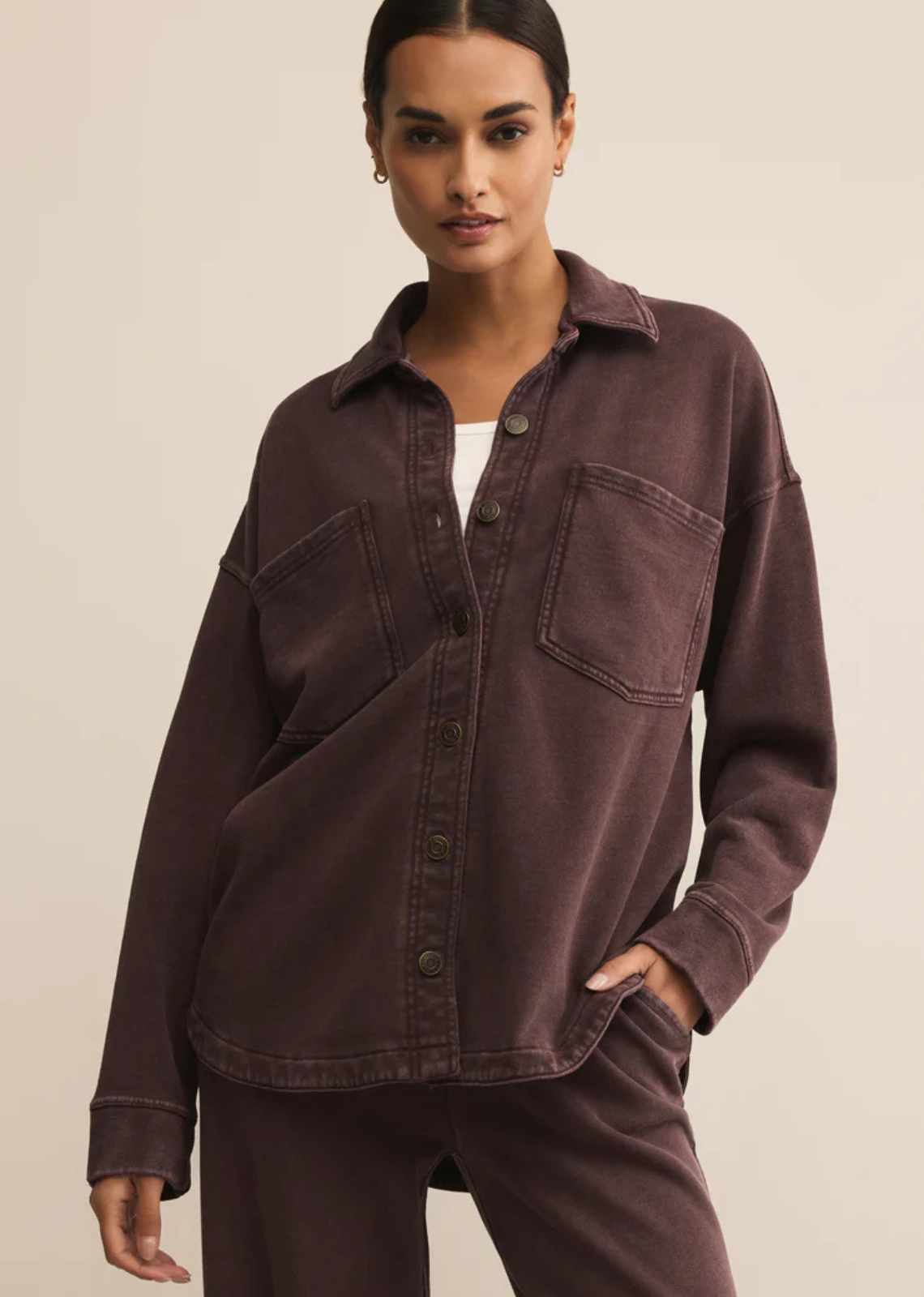 Z Supply All Day Knit Jacket - Chocolate Cherry
