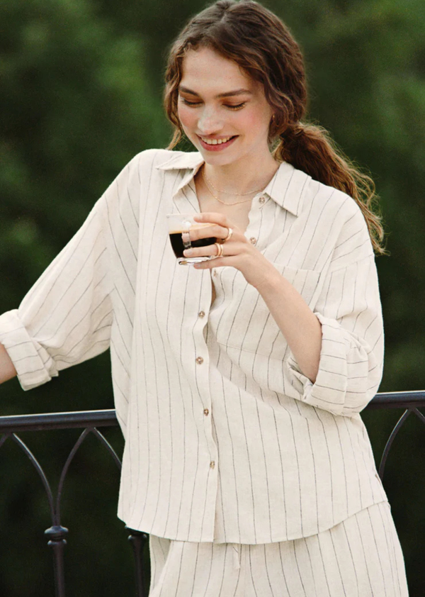 トップス OU Z Supply Alfie Striped Button Up Top - Denise Boutique