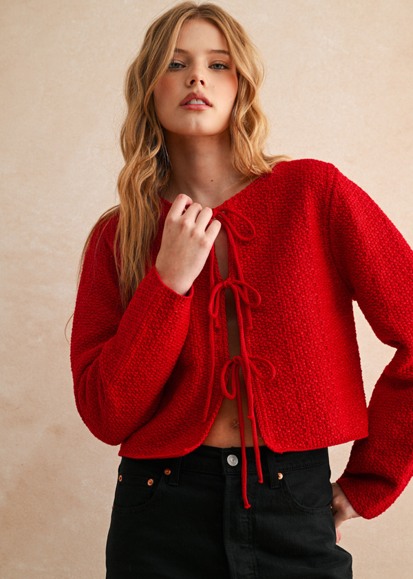 Zoey Tie Front Cardigan - Denise Boutique
