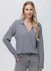 525 America Maddi: V-Neck Collar Pullover- Smoked Grey.Introducing Maddi: the perfect lightweight pullover for any season. Crafted with a classic Johnny collar and V-neck, this pullover is made of a breathable and lightweight fabric with ribbed hem for an outstanding fit. Quality and style combined.