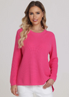 525 America Emma Crewneck Shaker Sweater- Shocking Pink.As timeless as her namesake, as seen worn on actress Emma Stone with endless styling possibilities, you’ll find yourself reaching for this versatile shaker stitch style all year long.