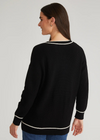 525 America Emma: Oversized Cardigan With Tipping.Your workwear wardrobe needs this cardigan. Tipping is the trim on garment that is a contrasting color to the rest of the garment. It looks great paired with T-shirts or sleeveless tops.