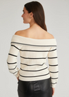 525 America Sierra Stripe Off Shoulder Pullover. Stand out with this stylish pullover featuring a striped design and an adjustable zippered neckline. Customize the off-shoulder look to your preference for a chic, versatile style.