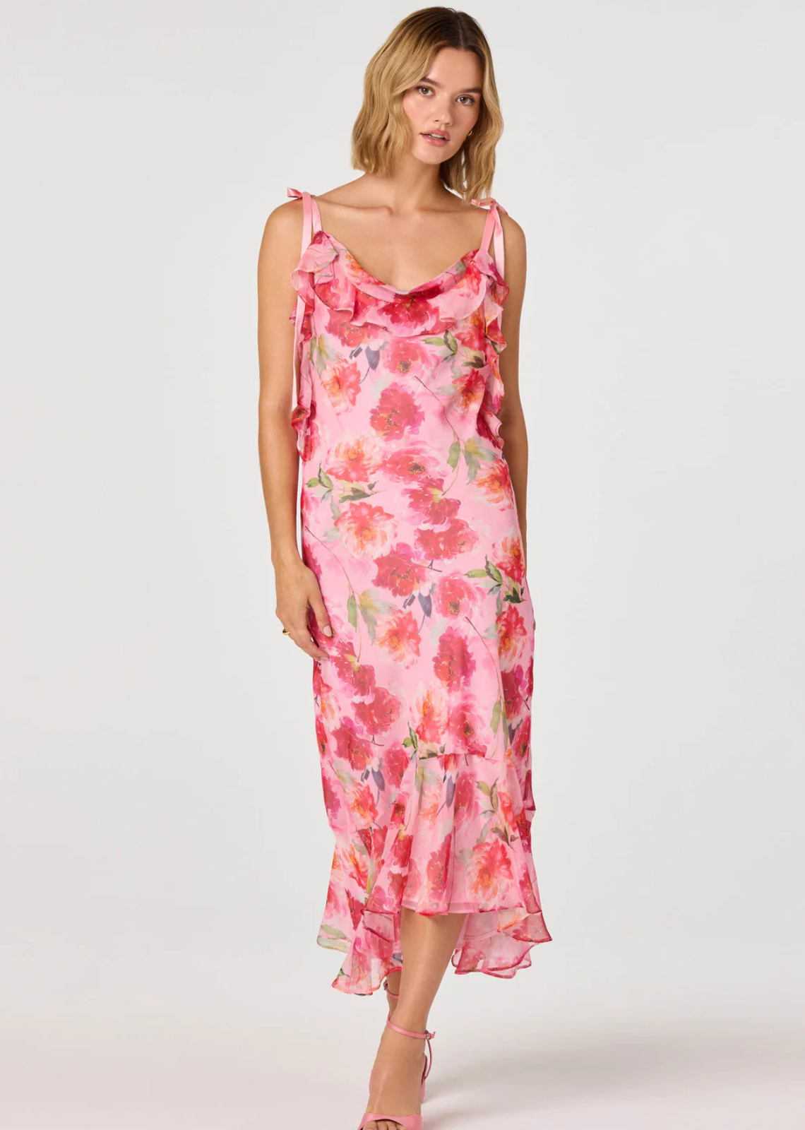 ASTR Nissa Floral Ruffle Midi Dress