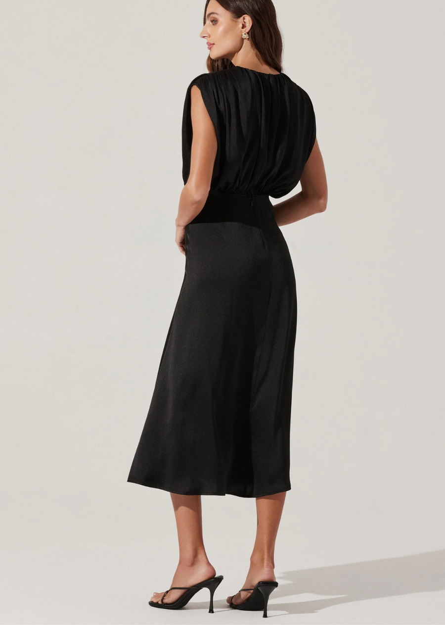 ASTR The Label Blouson Satin Midi Dress