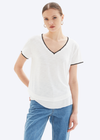 CHRLDR Ava Tipped V-Neck Mock Layer T-Shirt-White. This mock layer t-shirt from CHRLDR&nbsp; is casual comfort at its best. Features a v-neckline, short sleeves and faux layer hem.&nbsp;