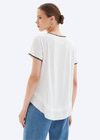 CHRLDR Ava Tipped V-Neck Mock Layer T-Shirt-White. This mock layer t-shirt from CHRLDR&nbsp; is casual comfort at its best. Features a v-neckline, short sleeves and faux layer hem.&nbsp;