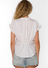 Velvet Heart Avery Linen Top. Exquisitely crafted, the Avery Top showcases a flattering V-neck pop-over style complemented by short ruffle sleeves, adding a touch of femininity. The cinched back ensures a comfortable and effortlessly chic fit.