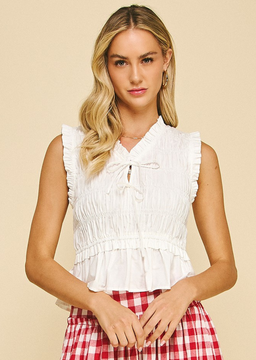 Amelia Smocked Tie Front Top