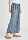  Splendid Angie Chambray Pant.  These can be worn just about anywhere -- from WFH to weekend outings. It's topped with a unique roped drawcord on a stretchy waist with seamed patch pockets. And, we just love the wide-leg silhouette that gives it a flowy, sophisticated finish. Pair it with a basic topper and some slides and you're good to go.