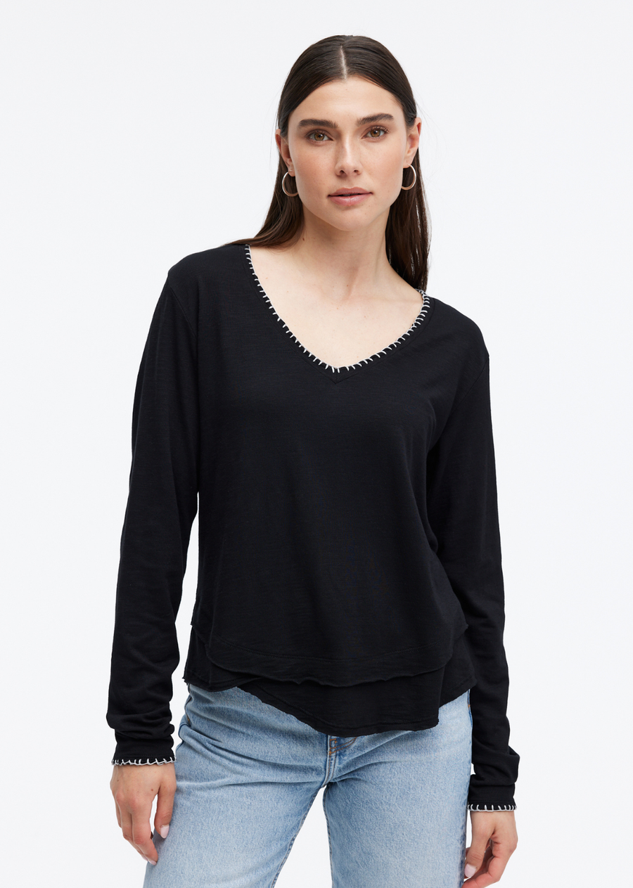 CHRLDR Whipstitch Ava V-Neck Long Sleeve