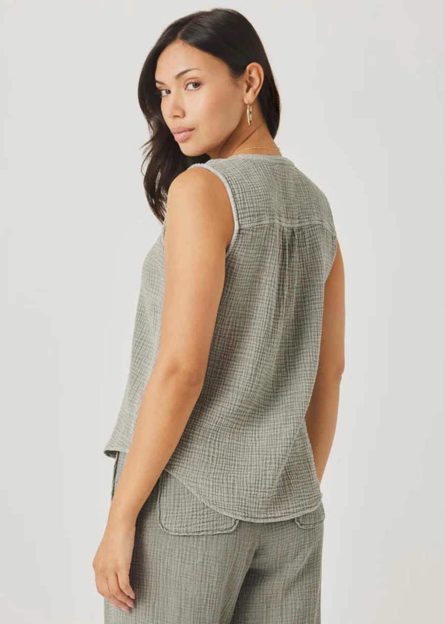 Splendid Ava Gauze Button Tank - Eucalyptus