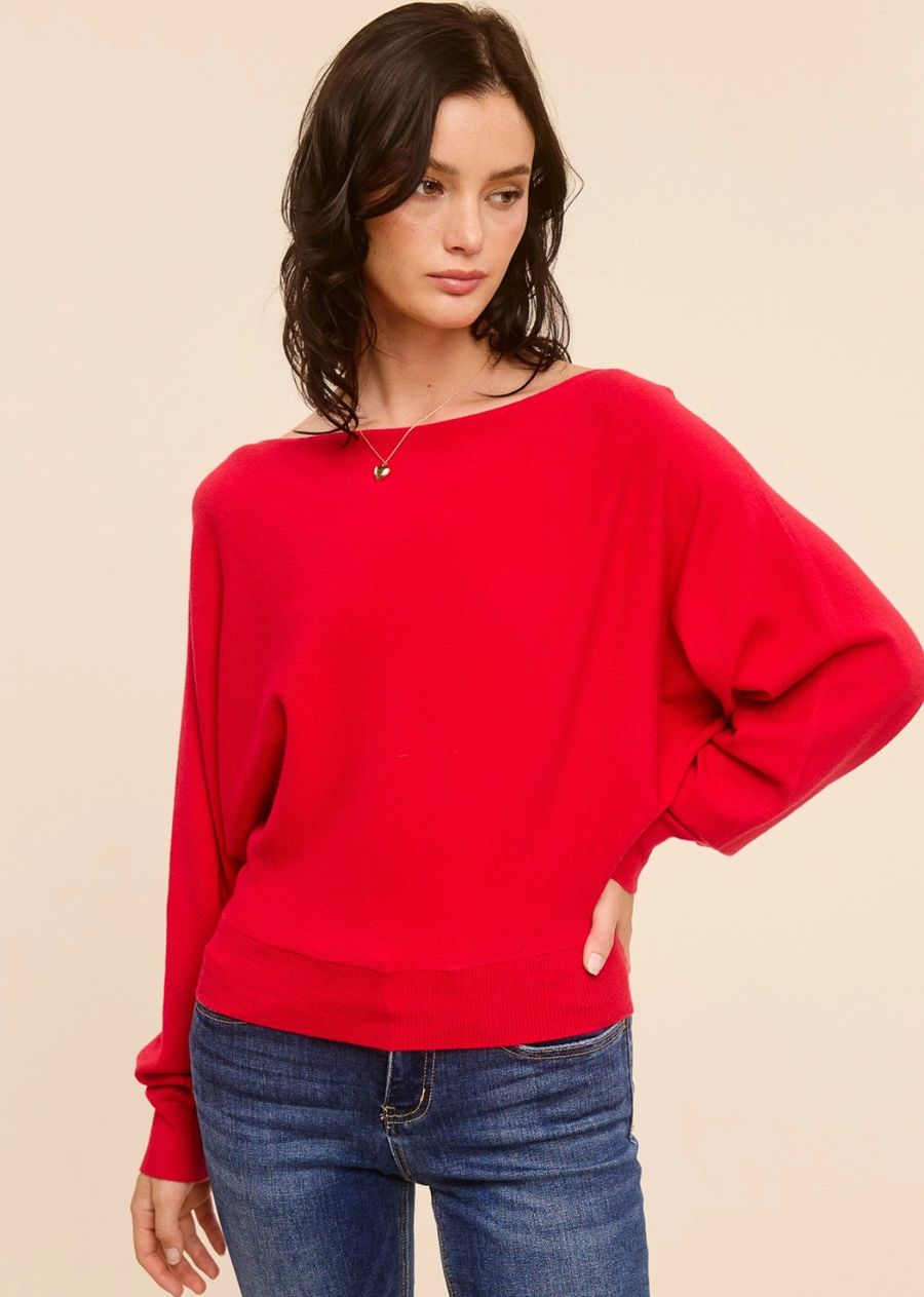Soft, effortless, and elevated, the Avalon Cashmere Blend Dolman Top is an easy everyday essential with a luxe feel. Designed in a lightweight cashmere-blend knit, it features a relaxed silhouette with draped dolman sleeves, a wide neckline, and a ribbed hem and cuffs for a polished finish.&nbsp;