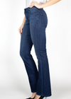 Fidelity Belladonna- Piper Blue. Belladonna is our new mid-rise bootcut. Inspired by the 90’s this midrise bootcut sits lower on the hip and hugs all of your curves. The Piper wash is a tonal blue wash, perfect for office or weekend wear that has a luxurious soft hand. &nbsp;Made with Elite Italian Candiani denim that is BCI, RINA, and Confidence in Textiles certified. The finest responsibly sourced cotton, fibers, and dyes.&nbsp;