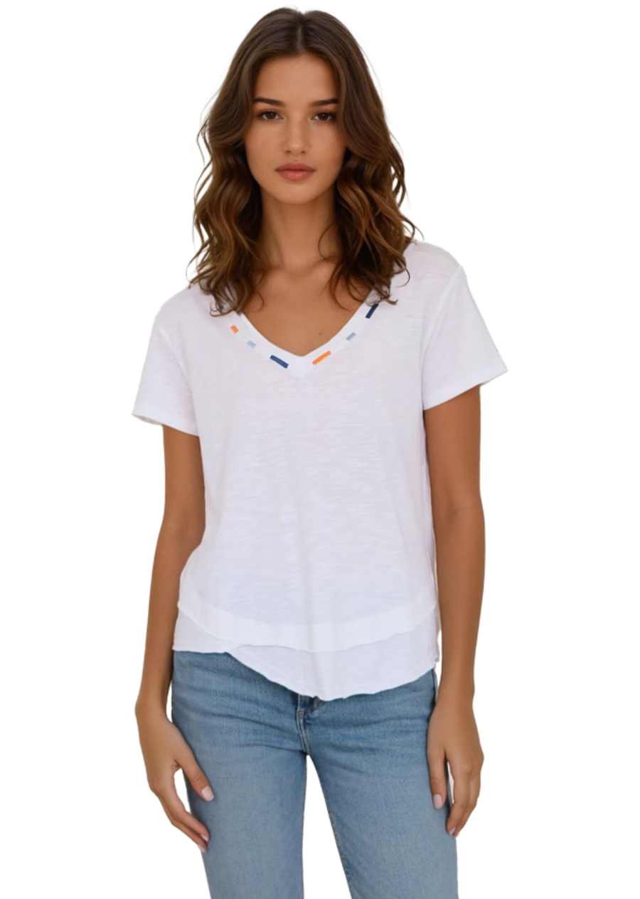 CHRLDR Embroidered Ava Mock V-Neck Tee