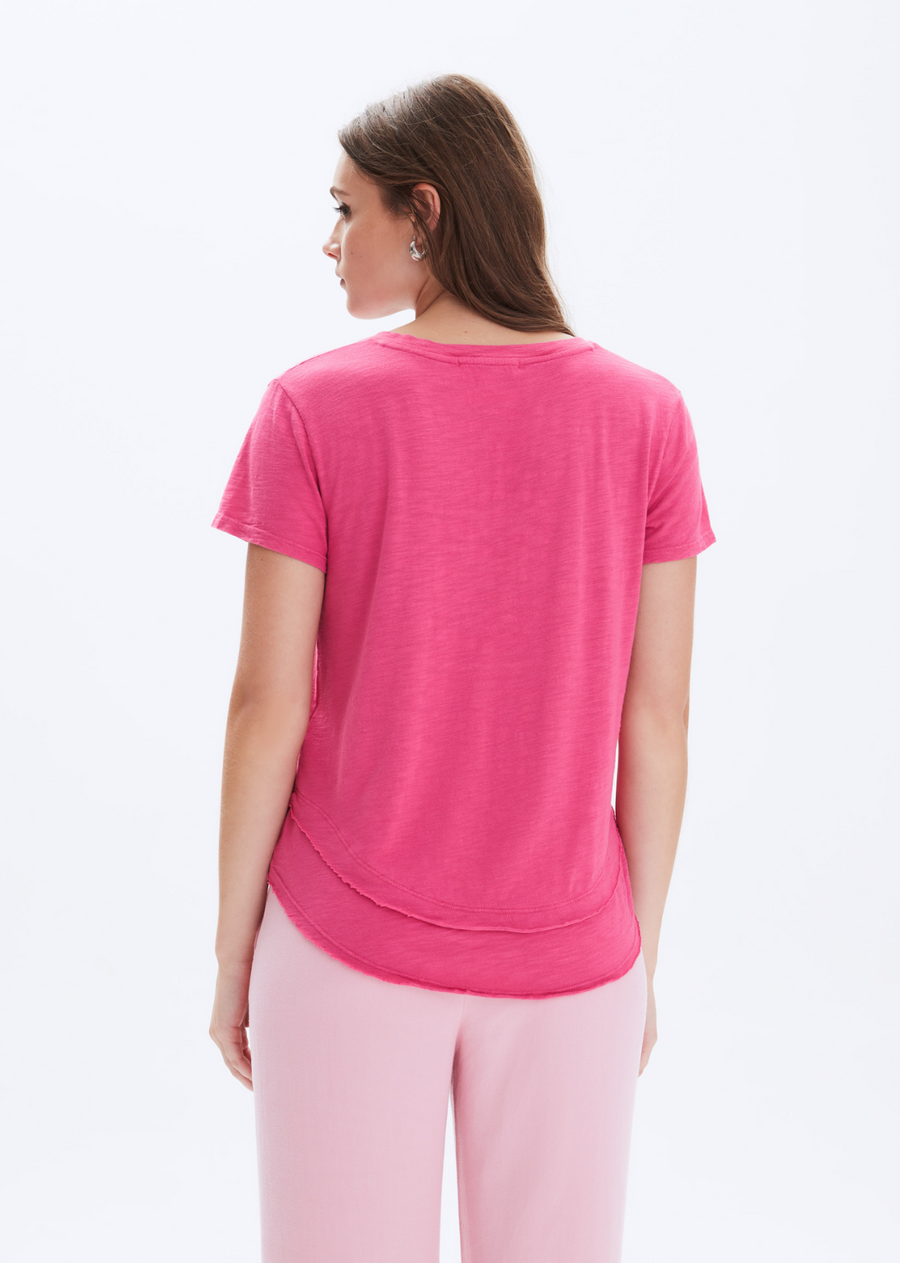 CHRLDR Ava V-Neck Mock Layer T-Shirt- Strawberry Pink
