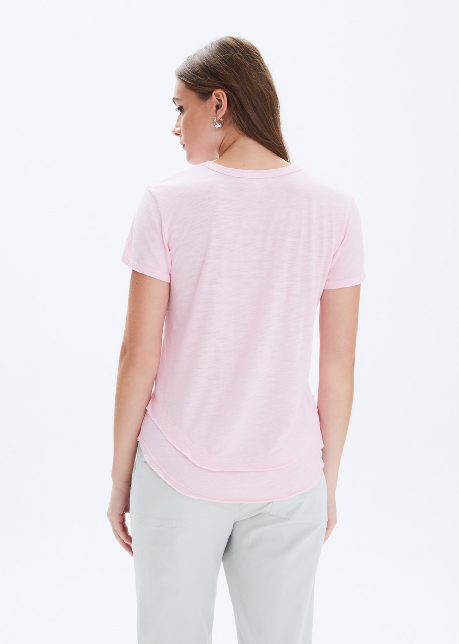 CHRLDR Ava Mock Layer T-Shirt- Blush. Fits true to size Pima Cotton/Modal Slub Jersey Smooth buttery feel Mock Layers detail at the bottom Clean finish Wash cold Made in Peru.