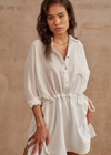 Charli Camille Dress. Camille is a loose fit, soft and drapey summer essential. Made in a softened Cotton gauzey fabric, this is an easy to wear item that will become your go to holiday essential. Drawstring detailing at waist for a flattering fit