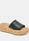 Dolce Vita Chavi Sandal- Black Leather. CHAVI is PTO ready. This slip-on sandal is designed with an espadrille-inspired, textured platform sole. Pack these in your carry-on and your daytime looks are covered.