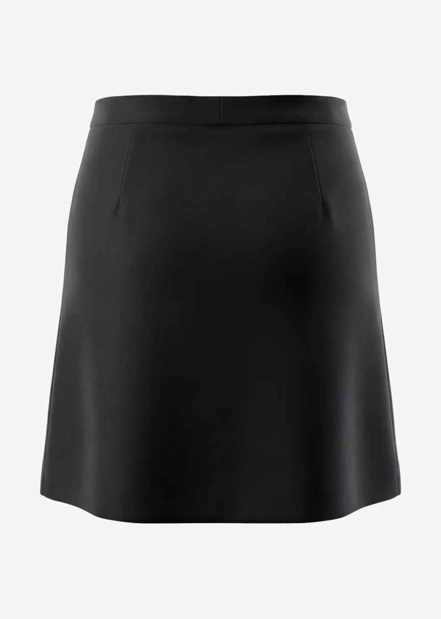 Black Mini skirt. Low waist. Main material made from a blend including cotton.