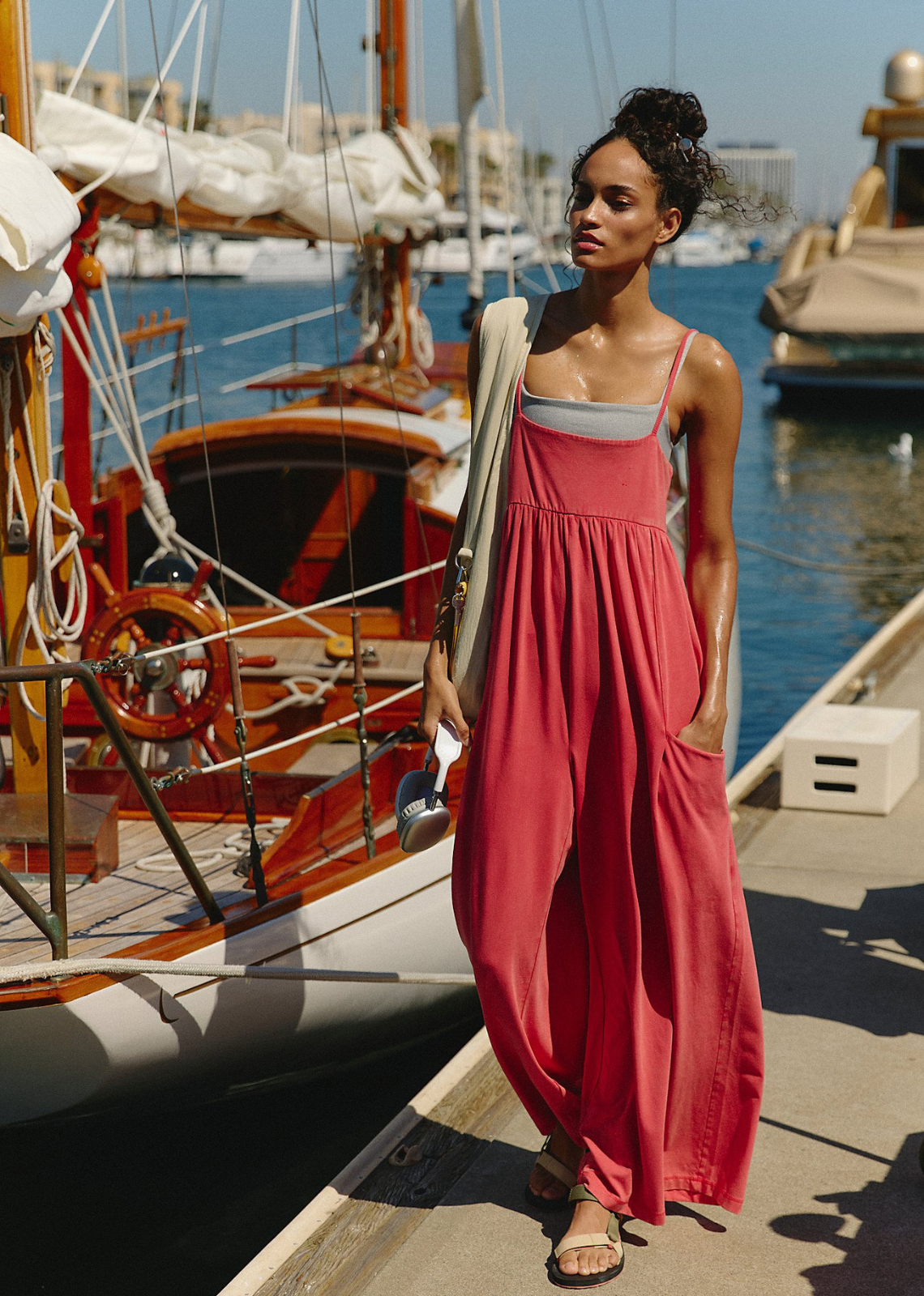Free People Hot Shot Strappy Onesie - Grapefruit