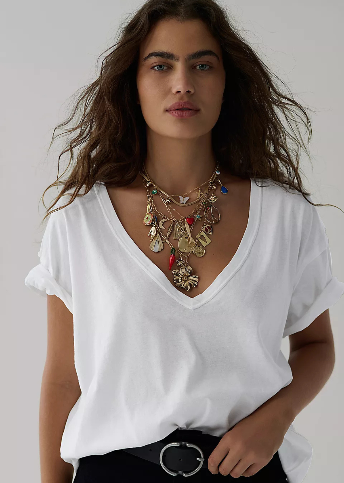 Free People Nina V Neck Tee -ivory