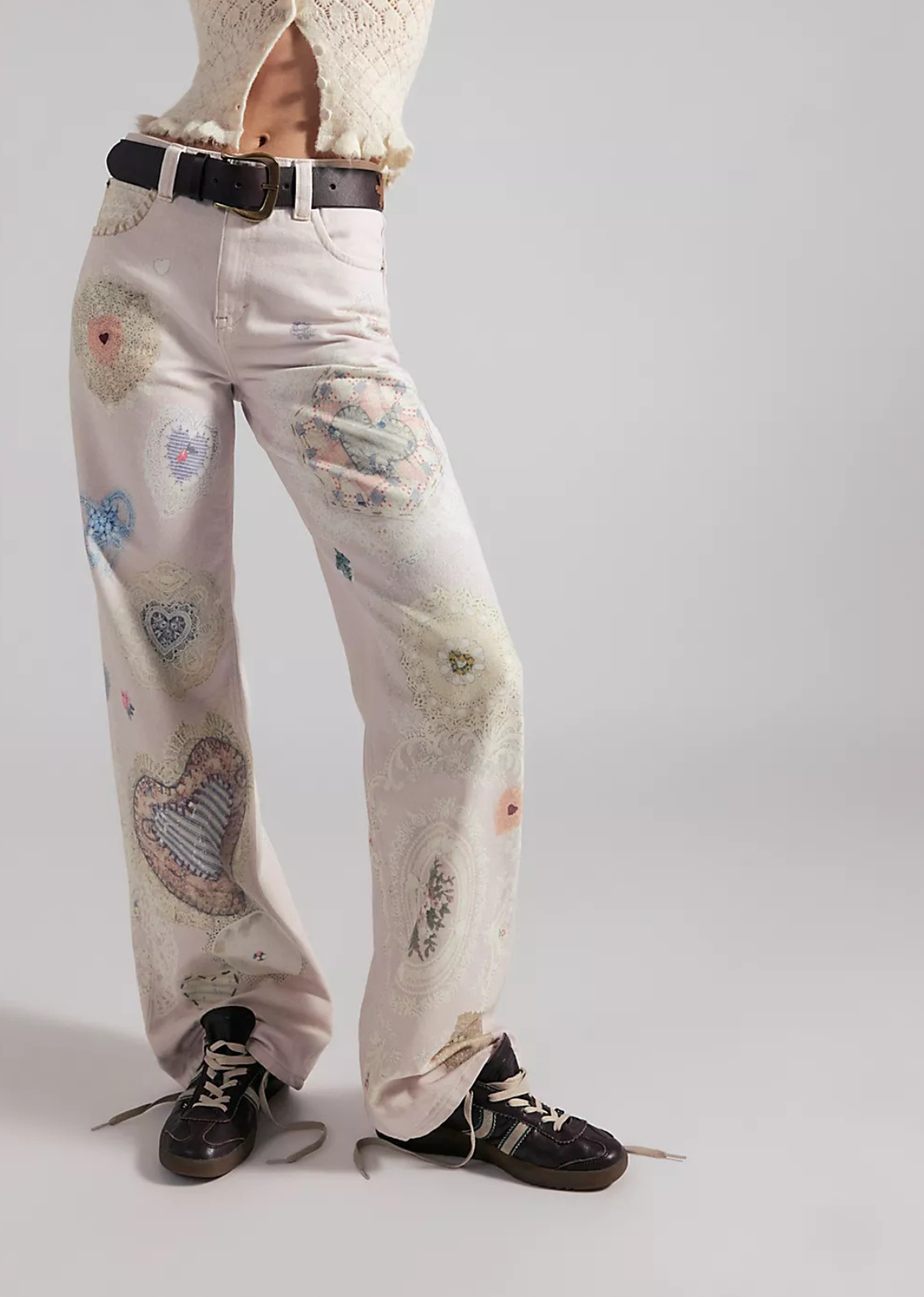 Free People Printed Straight Leg Jeans