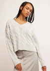 Free People Washed Cable V-Neck Sweater