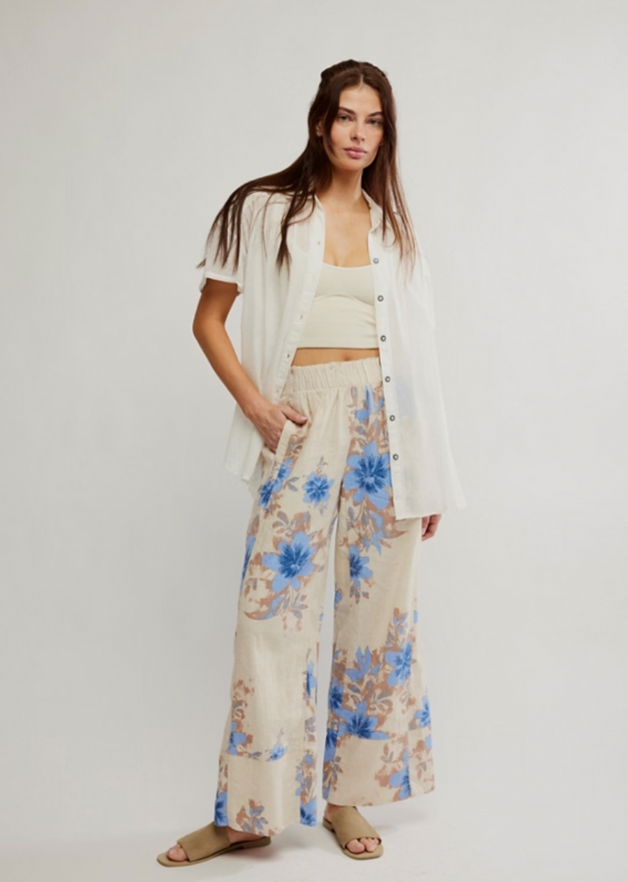 Free People Days End Printed Linen Pant