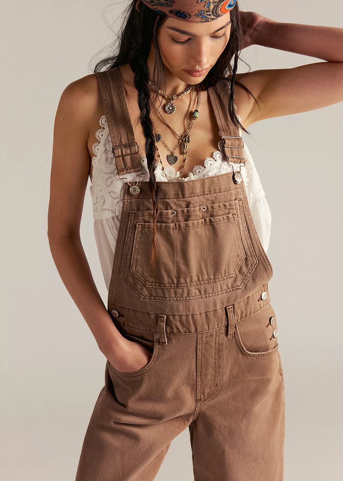 Free People Deep Trance Overalls - Brown Sugar