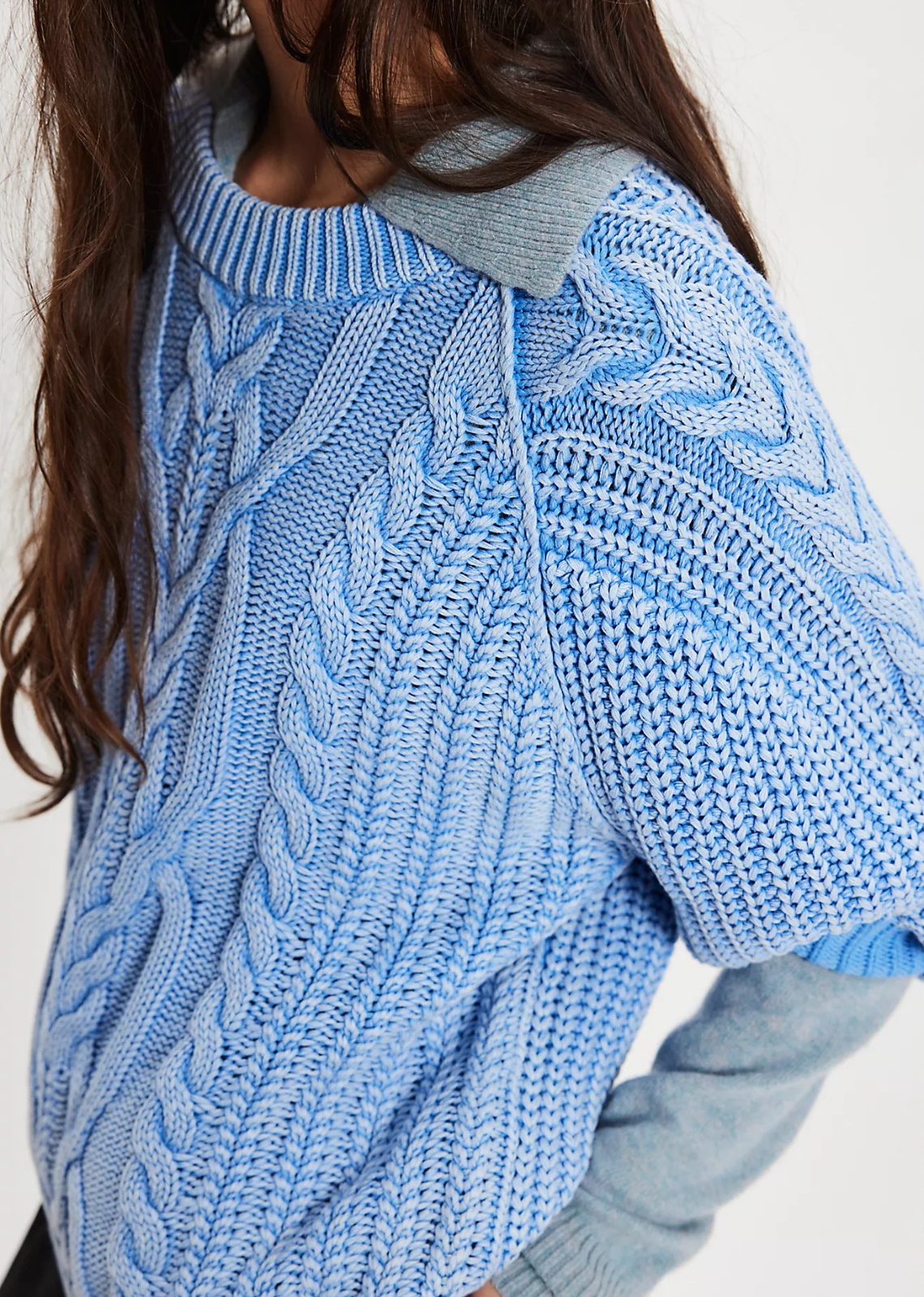 Free People Frankie Cable Knit Sweater -Della Robbia Blue