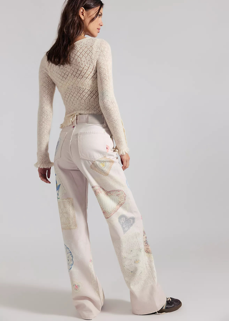 Free People Printed Straight Leg Jeans