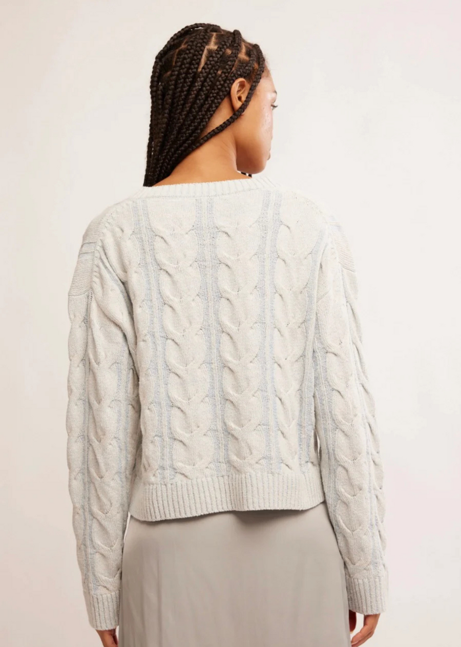 Free People Washed Cable V-Neck Sweater